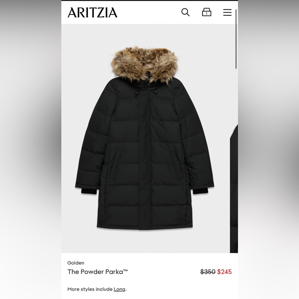 Aritzia The Powder Parka in Black with Faux Fur Hood